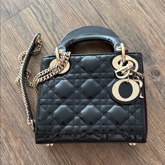 Dior Handbags - Dior Black Patent Mini Bag with Gold Chain